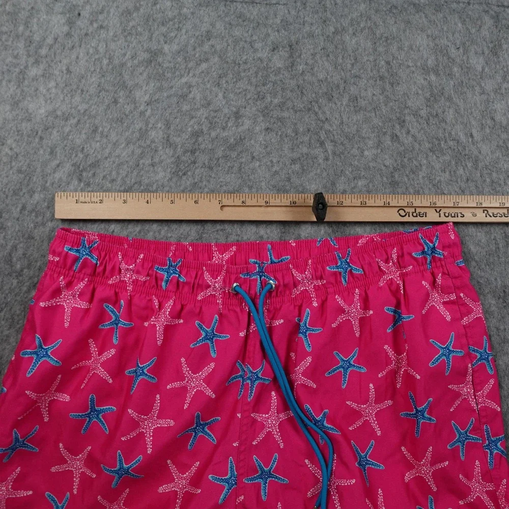 Lands End Shorts Mens Large Pink‎ Starfish Print Elastic Waist Drawstring Beach